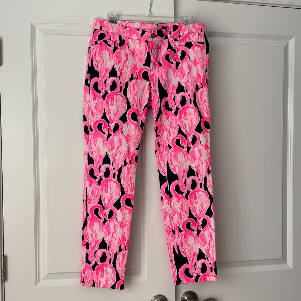 NWOT Lilly Pulitzer Kelly Skinny Ankle Pant High Tide Navy Via Amor Flamingo 8